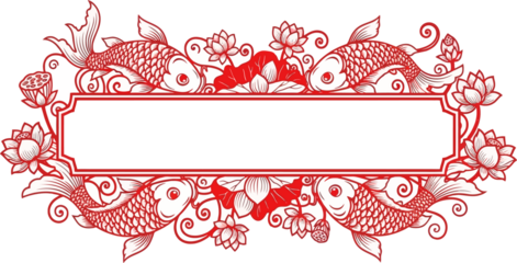 Elegant koi fish and lotus flower border design with blank text space
