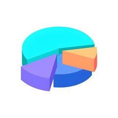 Obraz premium 3D pie chart illustration showing business data analysis, statistics, and financial comparison. Modern infographic design with colorful segments isolated on white background.