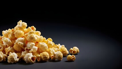 Golden Buttered Popcorn Heap Isolated on a Solid Black Background