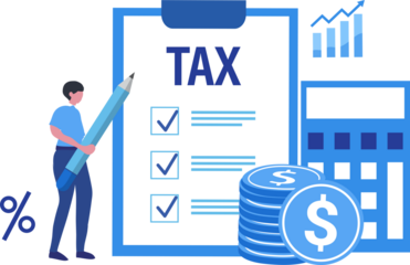 Tax payment financial annual accounting, calculating and paying invoice, budget analysis

