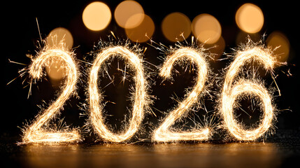 sparkler 2026 on dark bokeh light backgound. new year celebration banner