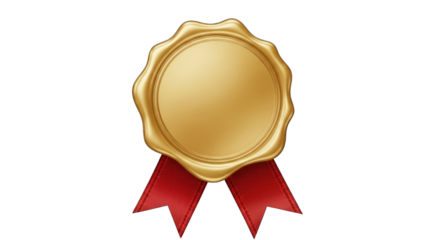 Premium Golden Oval Seal with Red Ribbon for Award, Quality Certification, and Recognition Transparent background