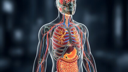 Anatomy of the Human Body Detailed Visualization of Internal Organs and Circulatory System