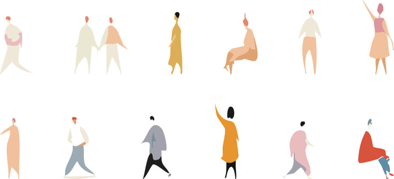 Conceptual Watercolor Human Silhouettes and Scale Figures for Artistic Architectural Presentations and Creative Design Workflows. Minimalist Hand-Drawn Style Icons for Mood Boards, Storyboarding