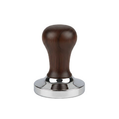 Professional Coffee Tamper with Dark Wooden Handle and Chrome Base on Transparent background