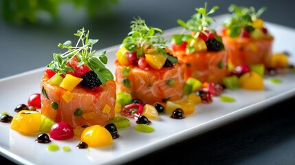 Colorful Culinary Art Displaying Plated Dishes in Elegant Presentation