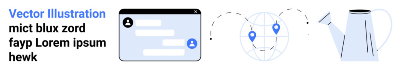 Obraz premium Business strategy, digital navigation, communication, global connection, location tracking, growth concept. User interface, globe and watering can visuals. Communication and global connection