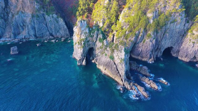 Incredible Rugged Coastline of Iwate, Michinoku Coast Line, Aerial Reveal 4k
