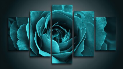 Abstract Teal Rose on Multi Panel Canvas Wall Art Display