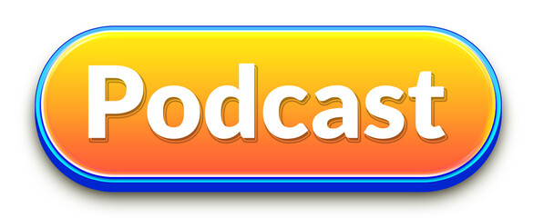 Orange gradient 3d podcast ui cta button with blue outline isolated png transparent background for audio platforms