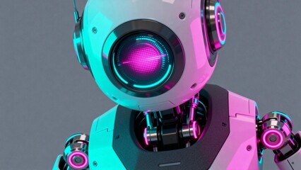 Closeup of a futuristic robot with glowing eyes
