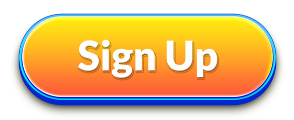 Orange gradient 3d sign up ui cta button with blue outline isolated png transparent background for registration
