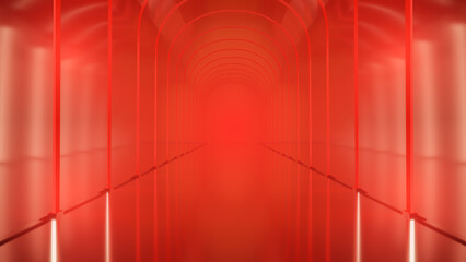 Red empty studio room. 3d studio background in perspective view. Abstract backdrop for Showcase promotion display, modern showroom interior for text or advertising,card Chinese. 3d render illustration