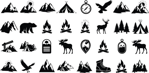 Fototapeta premium Outdoor wilderness camping adventure icons