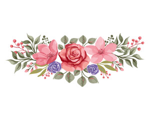 Fototapeta premium bouquet of pink roses, watercolor floral frame illustration, Bouquet of Pink Flowers on a White Background