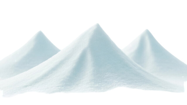 Isolated mounds of fluffy white powder, pile of sugar, salt or cocaine-like powder, heap, drug