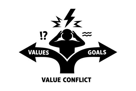 Person experiencing value conflict between personal values and professional goals