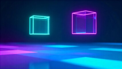 Neon glowing cubes in dark space