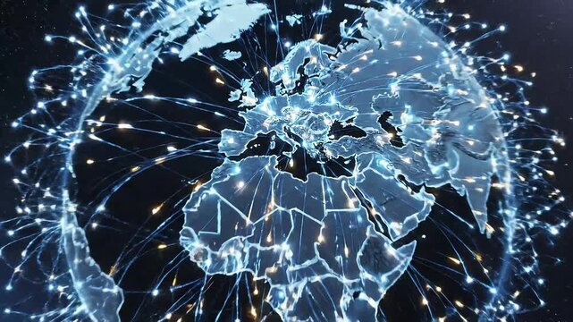 Abstract Visualization of Global Network Connections on Dark World Map 4k video