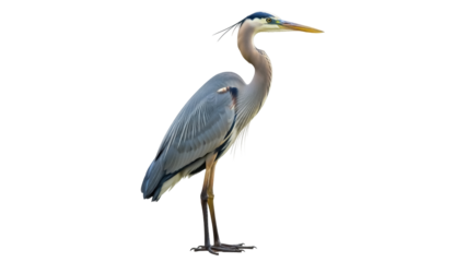Isolated Great Blue Heron standing tall, a beautiful long-legged wading bird in natural light