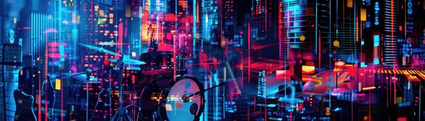 Abstract cityscape integrating musical elements