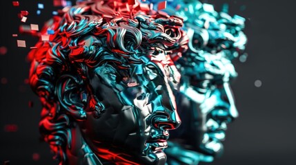 Abstract digital glitch art effect on classic sculptures