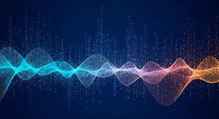Abstract Digital Sound Waves with Vibrant Mesh Gradient and Glowing Particles for Music and Technology