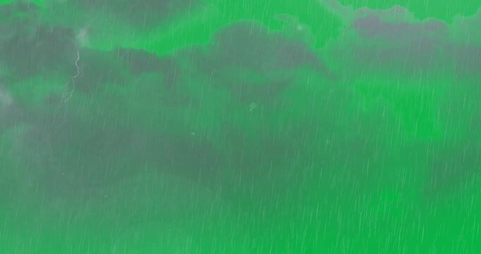 Animation of thunderstorm with lightning, heavy rain and grey clouds