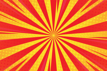 Retro Comic Sunburst Background with Pop Art Halftone Dots and Vintage Radial Rays for Creative Graphic Design