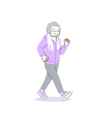 ウォーキングするシニアの女性のイラスト素材