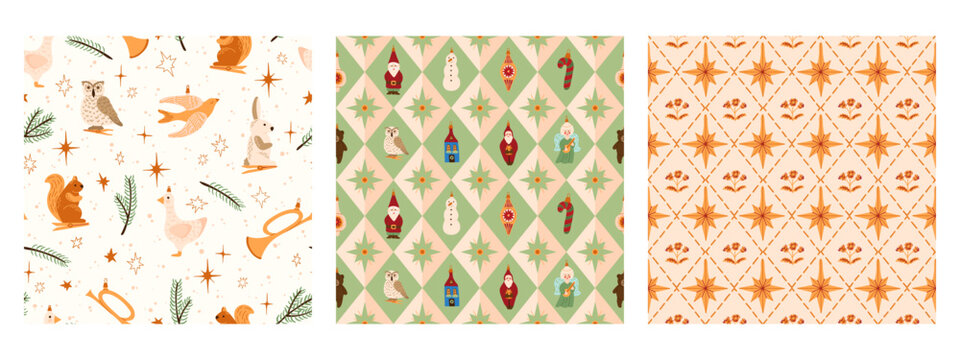 Vintage red green seamless pattern set strawberry polka dot print fabric wallpaper wrapping paper