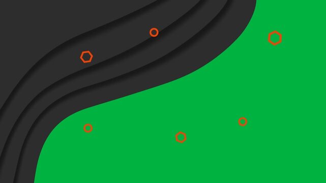 Animation of black organic shape and small red hexagons moving on white background