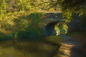 Bridge 7 digital illustration on the Leek branch of the Caldon canal inland waterway near Endon.
