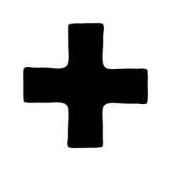 Fototapeta premium Black and white minimalist plus sign with uneven edges on a white background