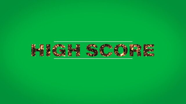 Digital animation of fire burning high score text in between parallel lines against black background