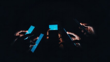Hands Holding Smartphones in Dark Technology Connectivity Mobile. Concept featuring smartphones, hands, technology, dark, connectivity.