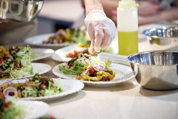 waiter serving food in restaurant