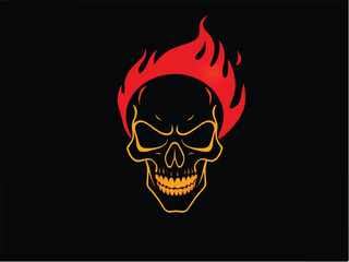 Fiery skull logo design. Fiery skull illustration. Skull vector logo.