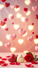 Obraz premium Romantic valentine's day decoration with hearts and rose