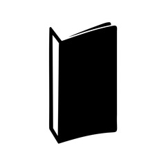 Simple black silhouette of an open book standing upright on a white background © Tanjila