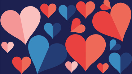 Playful colorful heart background with flat shapes ideal for love themes valentines cards posters banners social media and romantic celebration designs art background use ideas pro