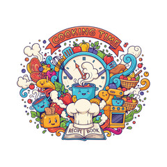 Chef presenting recipe breakdowns on a digital device in a kitchen setting illustration