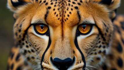 Ultra-realistic cheetah face close-up with sharp amber eyes and detailed fur texture, cinematic lighting, 4k.