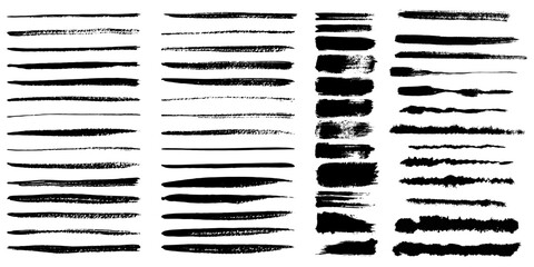 Set of Brush strokes text boxes, Paintbrush Grunge design elements, Hand drawn Grunge texture, Horizontal, Lines, vector illustrator