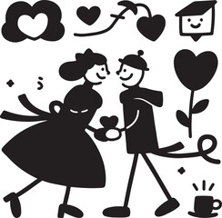  Happy valentines day icon set black silhouette illustration art