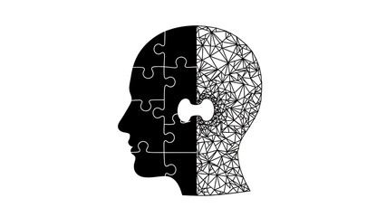 Head puzzle art connecting powerfully with network lines.