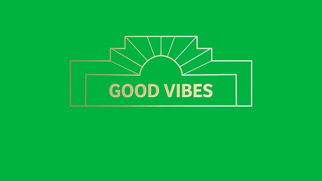 Animation of gold text good vibes, in decorative gold frame, on black background