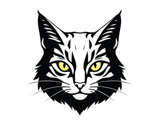 Black and white cat portrait for mascot, logo, and design. Cat head illustration.