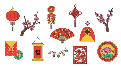Chinese New Year Decorations and Symbols Collection.