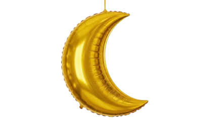 Isolated golden crescent moon balloon for festive decoration in party and celebration